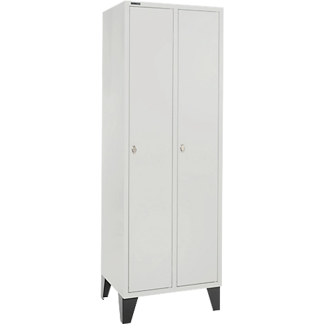 Schäfer Shop Pure Kleiderspind, mit Füßen, 2 Abteile mit Hutboden & Kleiderstange, Drehriegelverschluss, Stahlblech, lichtgrau/lichtgrau