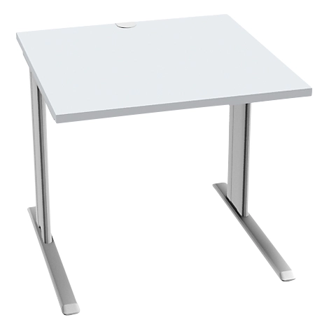 Schäfer Shop Pure Schreibtisch PLANOVA BASIC, Quadrat, C-Fuß, B 800 x T 800 x H 717 mm, lichtgrau/weißaluminium + Kabelkanal