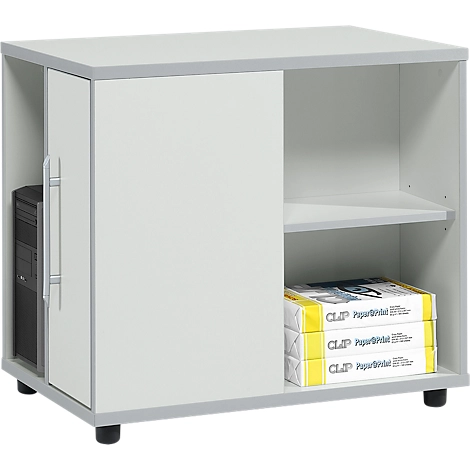 Schäfer Shop Select Anstellcontainer Moxxo IQ, PC-Towerfach, 1 Tür, 2 seitliche Fächer, B 551 x T 800 x H 720 mm, lichtgrau