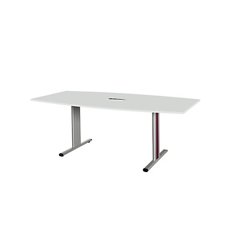 Schäfer Shop Select Besprechungstisch Planova Basic, mit Tischanschlussfeld, Boot, T-Fuß, B 2000 x T 1000 x H 717 mm, lichtgrau/weißaluminium RAL 9006