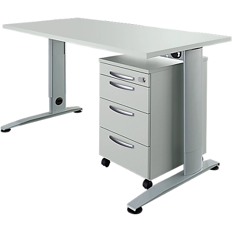 Schäfer Shop Select Büromöbelset 2-tlg. LOGIN C-Fuß Schreibtisch, B 1600 mm + Rollcontainer, 3 Schübe, Utensilienauszug, Zentralverschluss, lichtgrau