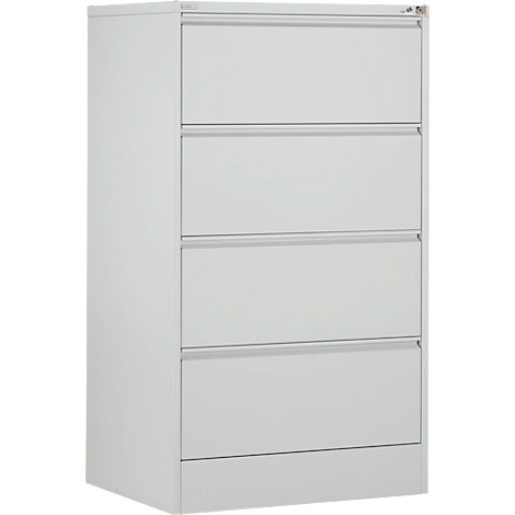 Schäfer Shop Select Hängeregisterschrank B 780 x T 580 x H 1350 mm, Stahlblech lichtgrau, 4 Schubfächer zweibahnig + 50 DIN A4 Hängemappen, blau
