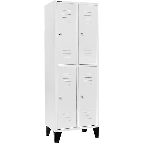 Schäfer Shop Select Kleiderspind, mit 2 x 2 Abteilen, 300 mm, mit Füßen, Zylinderschloss, Tür lichtgrau