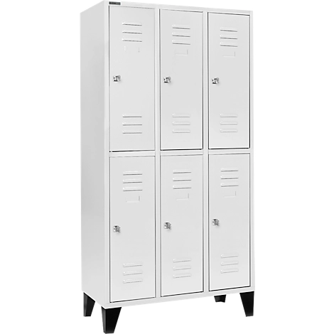 Schäfer Shop Select Kleiderspind, mit 3 x 2 Abteilen, 300 mm, mit Füßen, Zylinderschloss, Tür lichtgrau