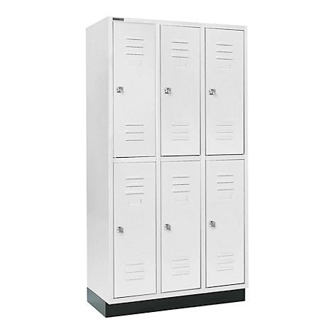 Schäfer Shop Select Kleiderspind, mit 3 x 2 Abteilen, 300 mm, mit Sockel, Zylinderschloss, Tür lichtgrau