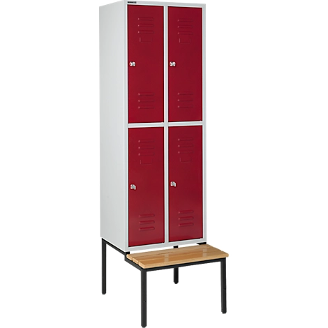 Schäfer Shop Select Kleiderspind, mit Sitzbank, 2x2 Abteile, 300mm, Zylinderschloss, Tür rubinrot