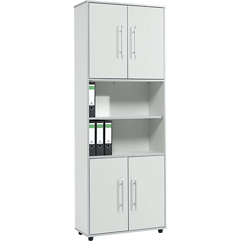 Schäfer Shop Select Kombischrank Moxxo IQ, Holz, 4 Flügeltüren, 2 offene Fächer, 6 OH, B 801 x T 362 x H 2166 mm, lichtgrau