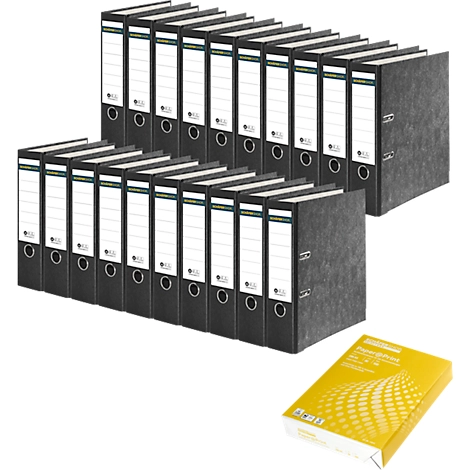 Schäfer Shop Select Ordner, schwarz, DIN A4, 80 mm, 20 Stück + GRATIS Kopierpapier