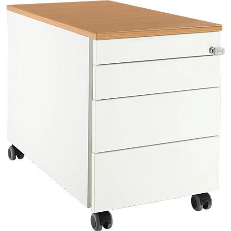 Schäfer Shop Select Rollcontainer 1233, 3 Schubladen, Utensilienauszug, mit Griffnut, weiß/Buche-Dekor