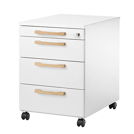 Schäfer Shop Select Rollcontainer Start Off Wood, 3 Schübe, Utensilienauszug, B 432 x T 580 x H 595 mm, Holz, weiß