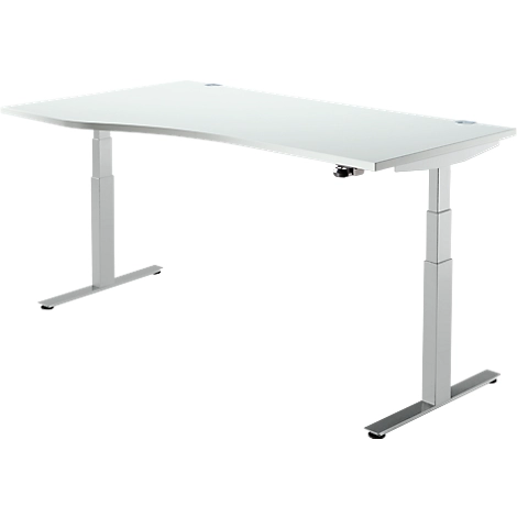Schäfer Shop Select Schreibtisch DRIVE UP 2, elektrisch höhenverstellbar, Freiform, Ansatz links, T-Fuß, B 1800 mm, lichtgrau/weißalu