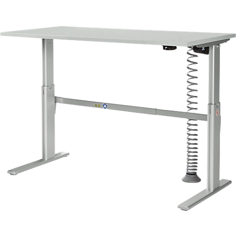 Schäfer Shop Select Schreibtisch, elektrisch höhenverstellbar, C-Fuß, B 1600 x T 800 x H 725-1185 mm, lichtgrau/alusilber + Kabelspirale