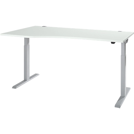 Schäfer Shop Select Schreibtisch ERGO-T 2.0, elektrisch höhenverstellbar, Freiform Ansatz links, T-Fuß, B 1800 x H 715-1205 mm, lichtgrau/weißalu