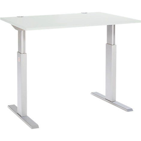 Schäfer Shop Select Schreibtisch ERGO-T, elektrisch höhenverstellbar, Rechteck, T-Fuß, B 1200 x T 800 x H 725-1185 mm, lichtgrau/weißaluminium