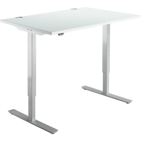 Schäfer Shop Select Schreibtisch Start Off, elektrisch höhenverstellbar, Rechteck, T-Fuß, B 1200 x T 800 x H 755-1255 mm, lichtgrau/weißaluminium