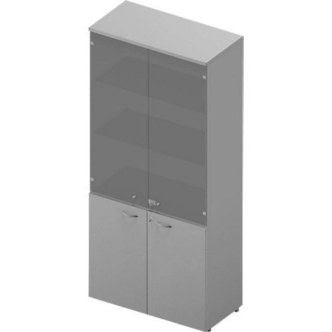 Schrank ARLON OFFICE, 5 Ordnerhöhen, 2 Glastüren, 2 Melamintüren, H 2000 mm, lichtgrau/alu
