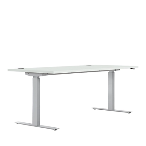 Schreibtisch ERGO DRIVE ED 470, elektrisch höhenverstellbar, Rechteck, T-Fuß, B 1800 x T 800 x H 692-1147 mm, lichtgrau/weißaluminium RAL 9006