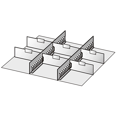 Schubladen-Unterteilungen, 2 Zwischenstege/6 Trennwände, 50mm, Stahlblech