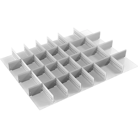Schubladeneinsatz Treston, 6 Unterteiler & 21 Mittelplatten, B 900 mm, für Serie 90 mit H 75 mm