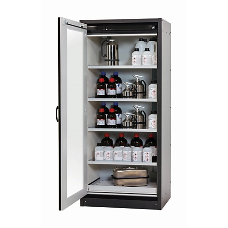 Sicherheitsschrank Typ 30 asecos Q-DISPLAY-30, Flügeltür mit Glasausschnitt, Anschlag links, Front Sicherheitsgelb, B 864 x T 620 x H 1947 mm