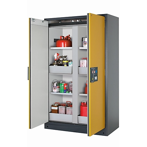 Sicherheitsschrank Typ 90 asecos Q-CLASSIC-90, Flügeltüren, Front Sicherheitsgelb, B 1193 x T 615 x H 1953 mm