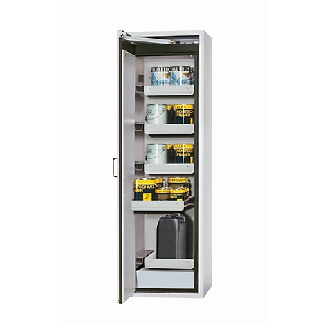 Sicherheitsschrank Typ 90 asecos S-CLASSIC-90, Flügeltür mit Türfeststellanlage, Anschlag links, Front Lichtgrau, B 596 x T 616 x H 1968 mm