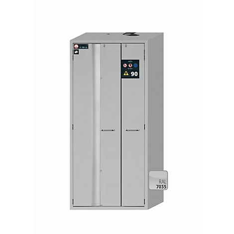 Sicherheitsschrank Typ 90 asecos S-PHOENIX-90, Flügel- und Falttüren mit Türfeststellanlage, Front Lichtgrau, B 896 x T 616 x H 1968 mm