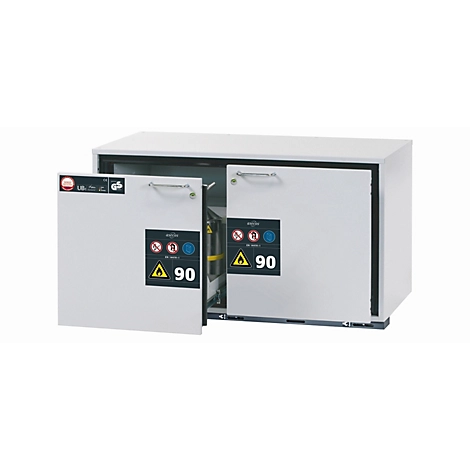 Sicherheitsunterbauschrank Typ 90 asecos UB-S-90, 2 Schubladen, Front Lichtgrau, B 1102 x T 502 x H 600 mm