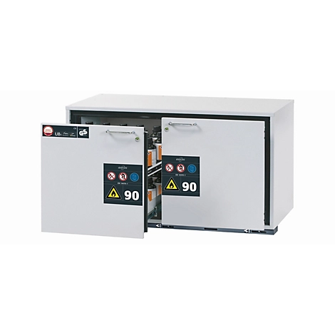 Sicherheitsunterbauschrank Typ 90 asecos UB-S-90, 2 Schubladen, Front Lichtgrau, B 1102 x T 574 x H 600 mm