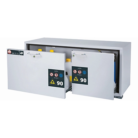 Sicherheitsunterbauschrank Typ 90 asecos UB-S-90, 2 Schubladen, Front Lichtgrau, B 1402 x T 502 x H 600 mm