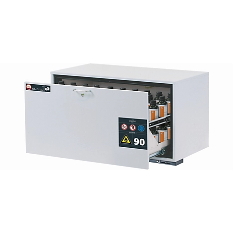 Sicherheitsunterbauschrank Typ 90 asecos UB-S-90, Schublade, Front Lichtgrau, B 1102 x T 574 x H 600 mm
