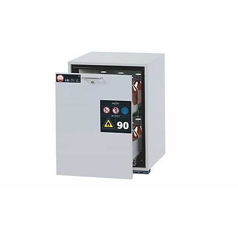 Sicherheitsunterbauschrank Typ 90 asecos UB-S-90, Schublade, Front Lichtgrau, B 593 x T 600 x H 800 mm