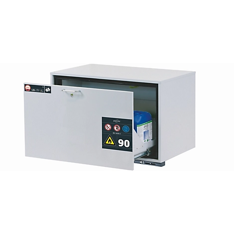 Sicherheitsunterbauschrank Typ 90 asecos UB-S-90, Schublade, Front Lichtgrau, B 893 x T 502 x H 600 mm