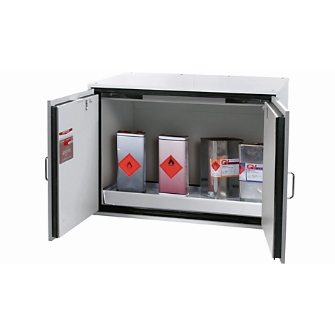 Sicherheitsunterbauschrank Typ 90 asecos UB-T-90, Flügeltüren, Front Lichtgrau, B 1102 x T 752 x H 800 mm