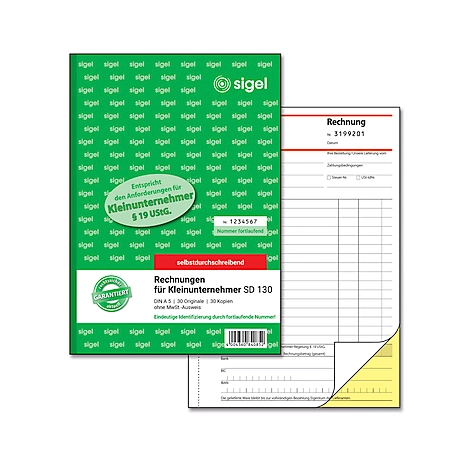 sigel® Rechnung SD130 für Kleinunternehmer, ohne MWSt-Ausweis, fortlfd. Nummer