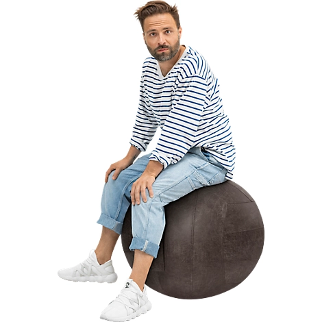 Sitzball FRANKIE, Lederimitat in Vintage-Optik, PVC-Innenball, Trageschlaufe, anthrazit – Bild 2