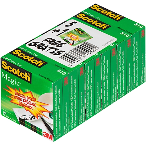 Sparset Klebeband Scotch® Magic™ 810, 6 Rollen, L 33 m x B 19, Ø 26 mm