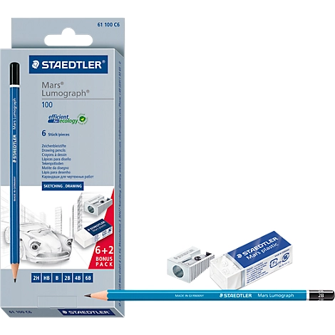 Staedtler Mars® Lumograph® 100 Set, Bleistifte, Spitzer und Radierer im Set