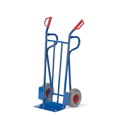 Stahlrohr-Sackkarre, bis 250 kg, Vollgummibereifung, Sicherheitsgriffe, H 1250 x B 600 x T 450 mm, enzianblau RAL 5012