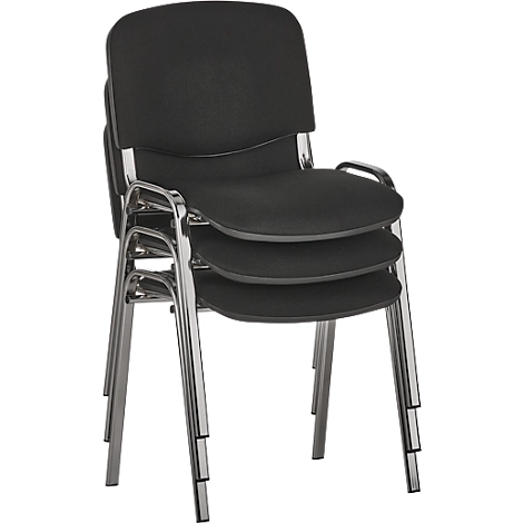 Stapelstuhl ISO Basic, ohne Armlehnen, 4-Fußgestell, Stoffbezug, stapelbar bis 12 Stück, B 545 x T 560 x H 820 mm, Bezug schwarz, Gestell verchromt