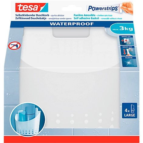 tesa Powerstrips Wave Korb groß, für Feuchträume, belastbar bis 3 kg, 1 Stück