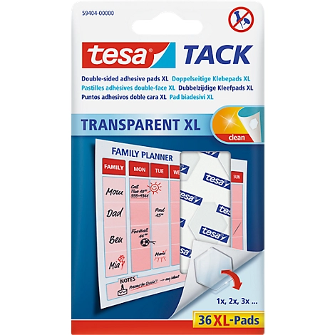 tesa Tack® Klebepads XL, transparent, doppelseitig klebend, 36 Stck.