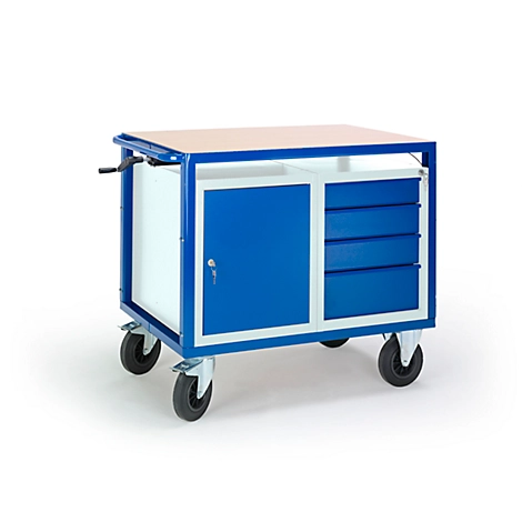 Tischwagen höhenverstellbar, 1090 x 700 mm, mit Stahl - und Schubladenschrank, Tragkraft 400 kg