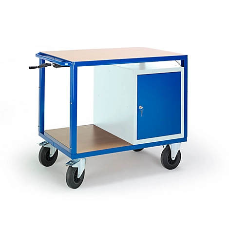 Tischwagen höhenverstellbar, 1090 x 700 mm, mit Stahlschrank mm, Tragkraft 400 kg