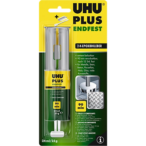 UHU PLUS Endfest 2-Komponenten Kleber, 25 g, auf Epoxidharzbasis, mit Doppelkammerspritze