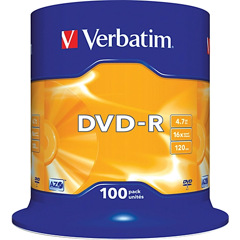 Verbatim® DVD-R, bis 16fach, 4,7 GB/120 min, 100er-Spindel