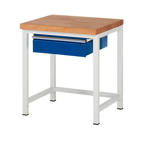 Werkbank Serie 8000, stationär, mit Hängeschublade, B 750 x T 700 x H 840 – 1040 mm