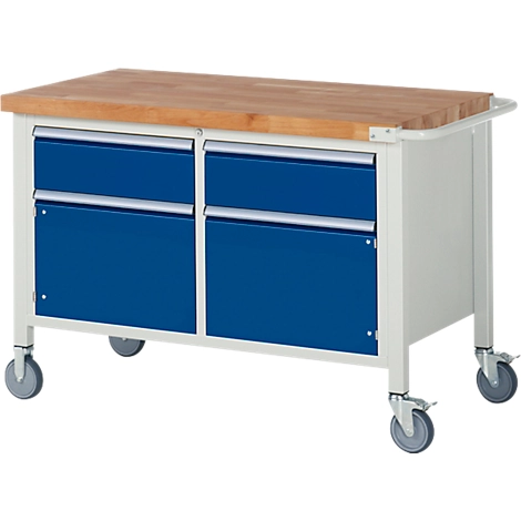Werkbank Serie 8466, fahrbar, 2 Schubladen, 2 Türen, B 1250 x T 700 X H 880 mm