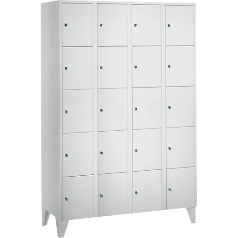 Wertfachschrank 300 mm, 4 Abteile, 20 Fächer, Sicherheitszylinderschloss, Fuß, lichtgrau