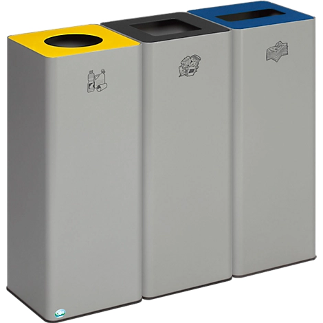 Wertstoffsammler VAR Quadro, 3-fach, Gesamtvolumen 210 l, Stahlblech verzinkt